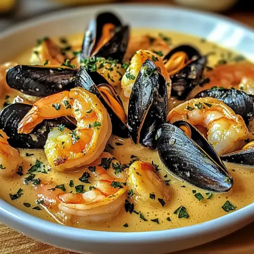 Shrimp and Mussels in Creamy Garlic Sauce
