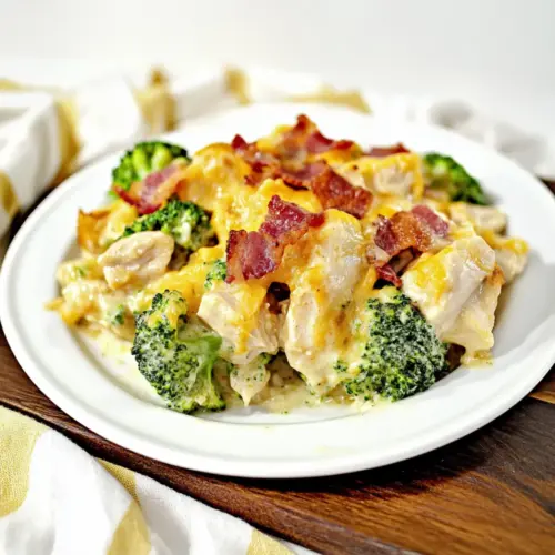 Creamy Low Carb Chicken Casserole with Broccoli and Bacon