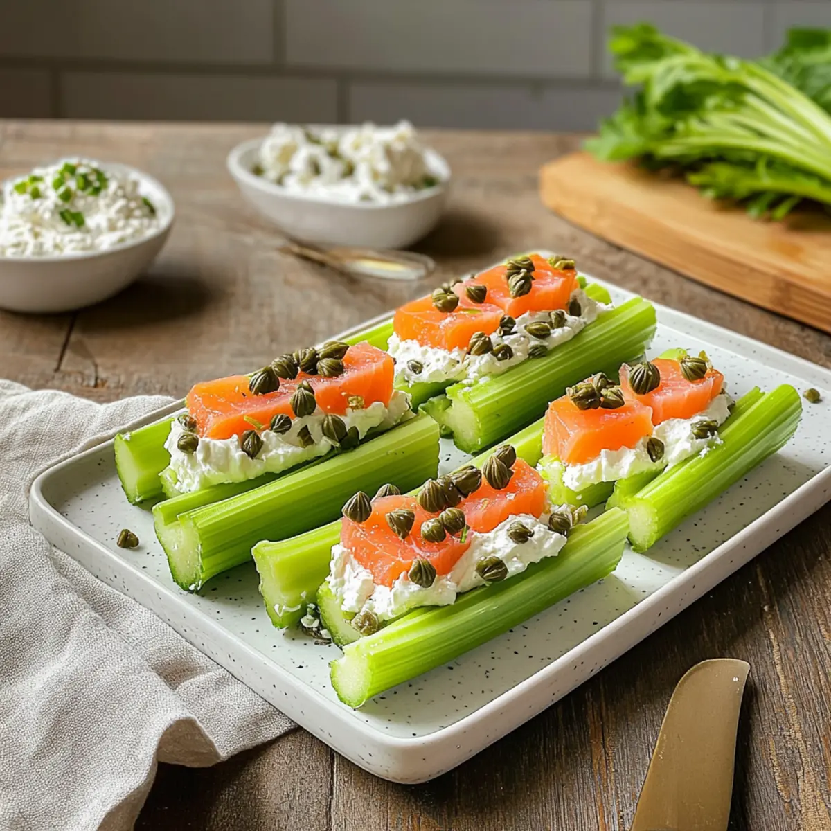 Celery Lox Boats with Cream Cheese and Capers