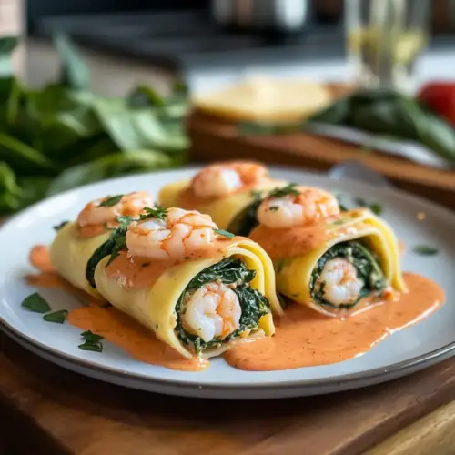 Shrimp and Spinach Stuffed Pasta Rolls